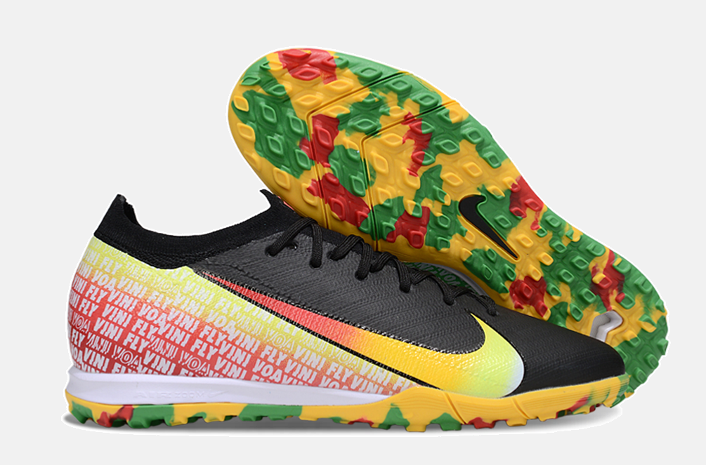 Chuteira Society Nike Air Zoom Mercurial Vapor 16 Vini Jr Elite TF - Preta, Verde e Amarela - Tevo Sports SPORT*