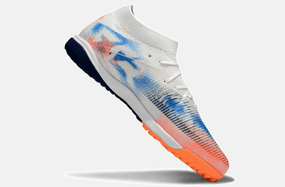 Chuteira Society Puma Future 8 TF - Branca, Azul e Laranja - Untamed Pack - Tevo Sports SPORT*