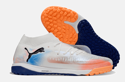 Chuteira Society Puma Future 8 TF - Branca, Azul e Laranja - Untamed Pack - Tevo Sports SPORT*