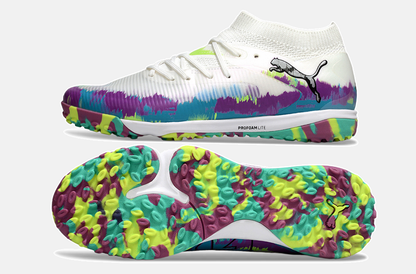 Chuteira Society Puma Future 8 TF - Branca, Roxa e Verde - Brilliance Pack - Tevo Sports SPORT*