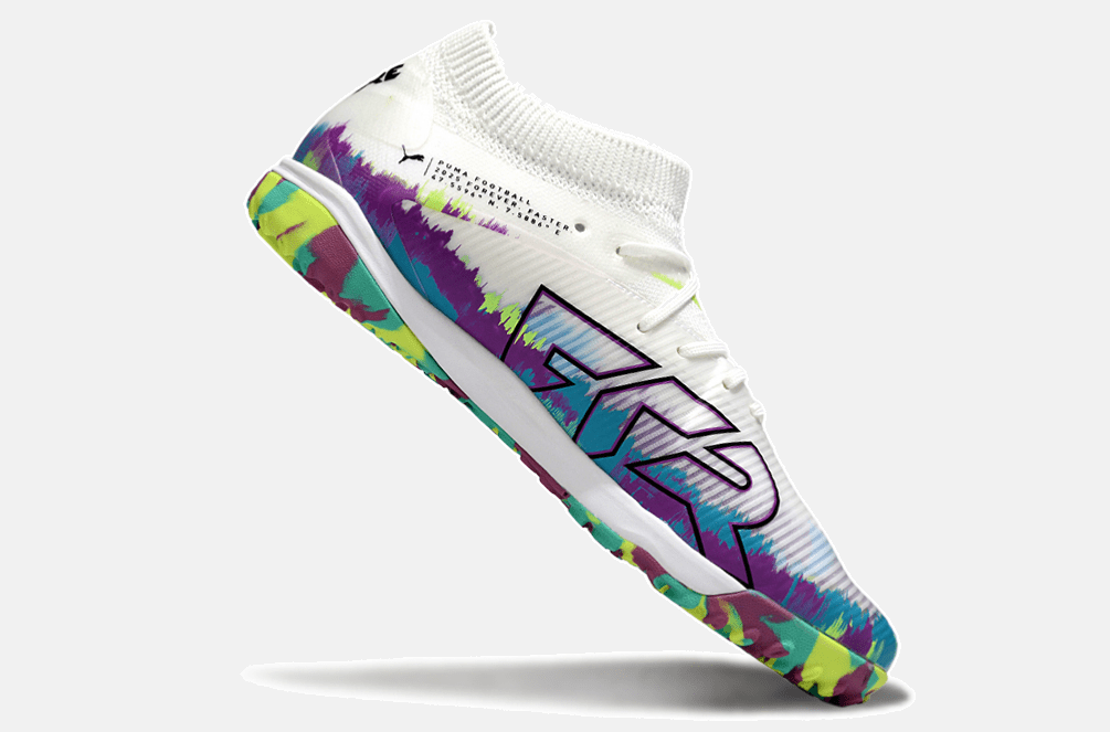 Chuteira Society Puma Future 8 TF - Branca, Roxa e Verde - Brilliance Pack - Tevo Sports SPORT*