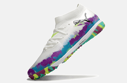 Chuteira Society Puma Future 8 TF - Branca, Roxa e Verde - Brilliance Pack - Tevo Sports SPORT*