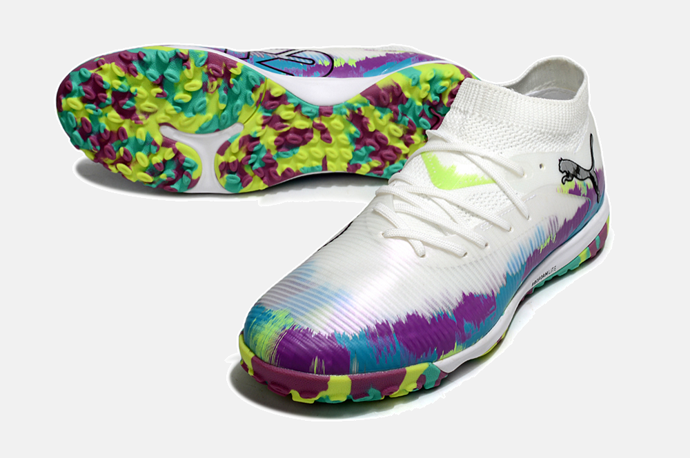 Chuteira Society Puma Future 8 TF - Branca, Roxa e Verde - Brilliance Pack - Tevo Sports SPORT*