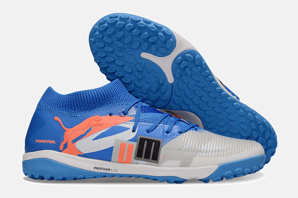 Chuteira Society Puma Future 8 TF - Cinza, Azul e Laranja - Forever Pack - Tevo Sports SPORT*
