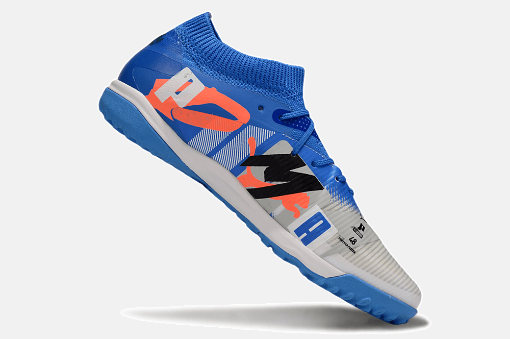 Chuteira Society Puma Future 8 TF - Cinza, Azul e Laranja - Forever Pack - Tevo Sports SPORT*