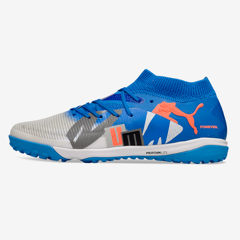 Chuteira Society Puma Future 8 TF - Cinza, Azul e Laranja - Forever Pack - Tevo Sports SPORT*