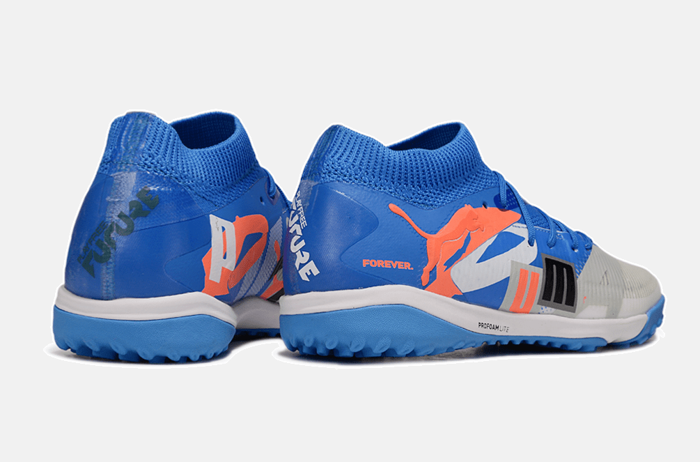 Chuteira Society Puma Future 8 TF - Cinza, Azul e Laranja - Forever Pack - Tevo Sports SPORT*