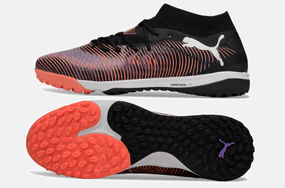 Chuteira Society Puma Future 8 TF - Preta, Roxa e Laranja - Unlimited Pack - Tevo Sports SPORT*