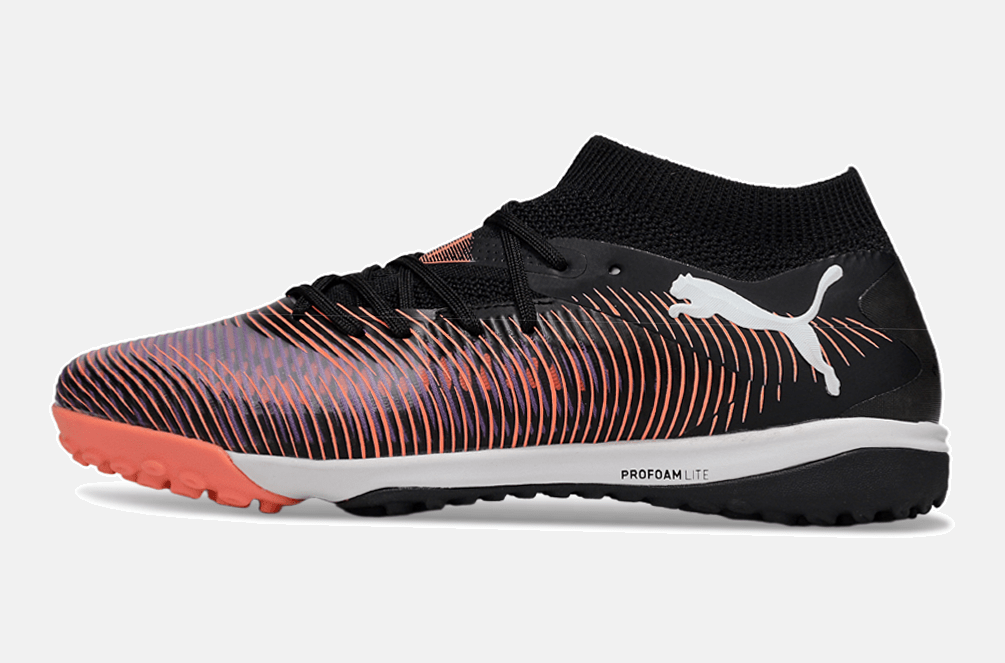 Chuteira Society Puma Future 8 TF - Preta, Roxa e Laranja - Unlimited Pack - Tevo Sports SPORT*
