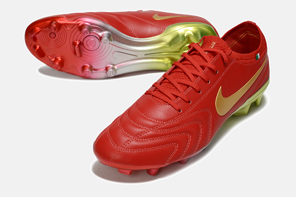 Nike Tiempo Legend 10  FG -  Vermelha e Dourada - Edição Especial - detalhe