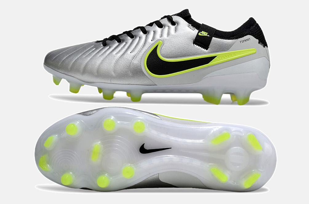 Nike Tiempo Legend 10 Elite FG - Prata e verde - vista traseira