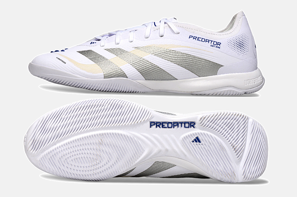 Tênis Futsal Adidas Predator Elite Fold-Over Tongue IC - Branca, Cinza e Dourada - vista traseira