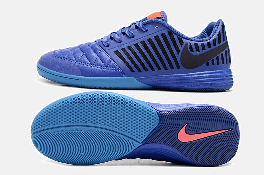 Tênis Futsal Nike Lunar Gato IC - Azul Escuro e Preta - vista traseira
