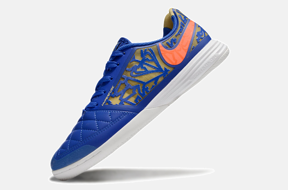 Tênis Futsal Nike Lunar Gato IC - Azul, laranja e Dourada - imagem 4