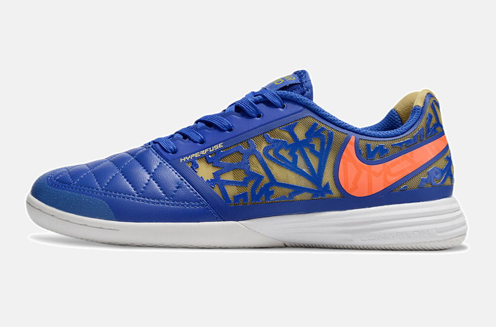 Tênis Futsal Nike Lunar Gato IC - Azul, laranja e Dourada - detalhe