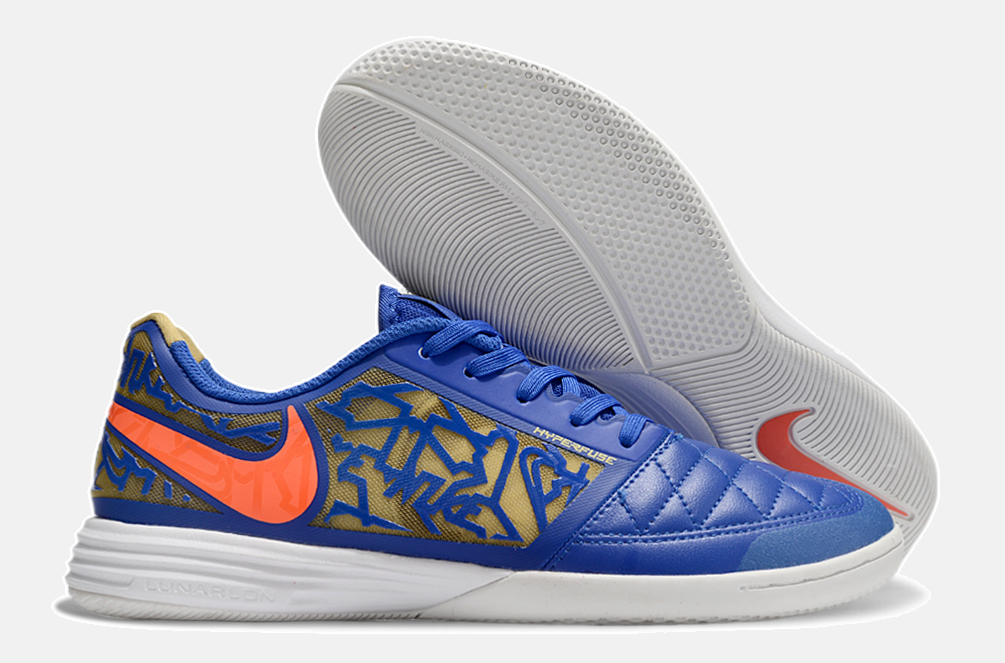 Tênis Futsal Nike Lunar Gato IC - Azul, laranja e Dourada - imagem 7