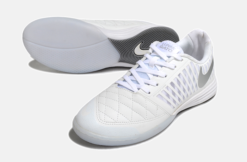 Tênis Futsal Nike Lunar Gato IC - Branca e Prata - detalhe