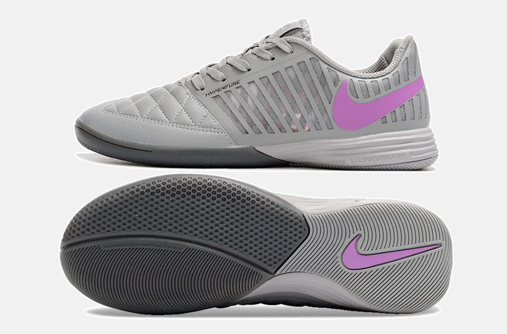 Tênis Futsal Nike Lunar Gato IC - Cinza e Roxa - vista traseira