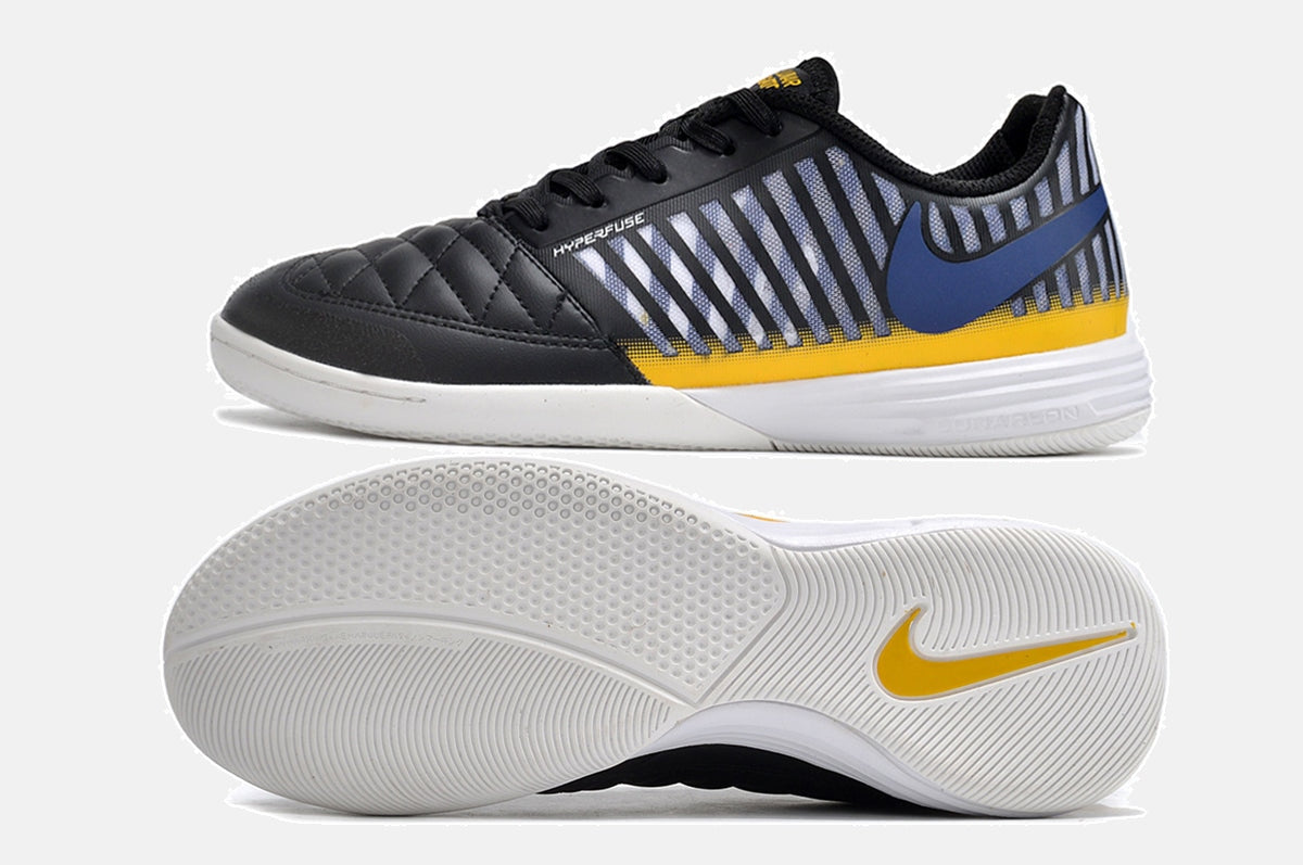 Tênis Futsal Nike Lunar Gato IC - Preta, Azul e Dourada - vista traseira