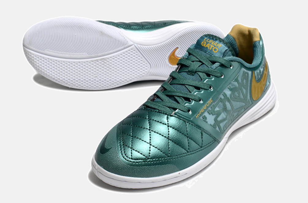Tênis Futsal Nike Lunar Gato IC - Turquesa e Dourada - detalhe
