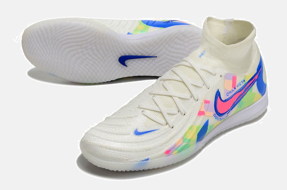 Tênis Futsal Nike Phantom Luna IC - Branca, Azul e Rosa - detalhe