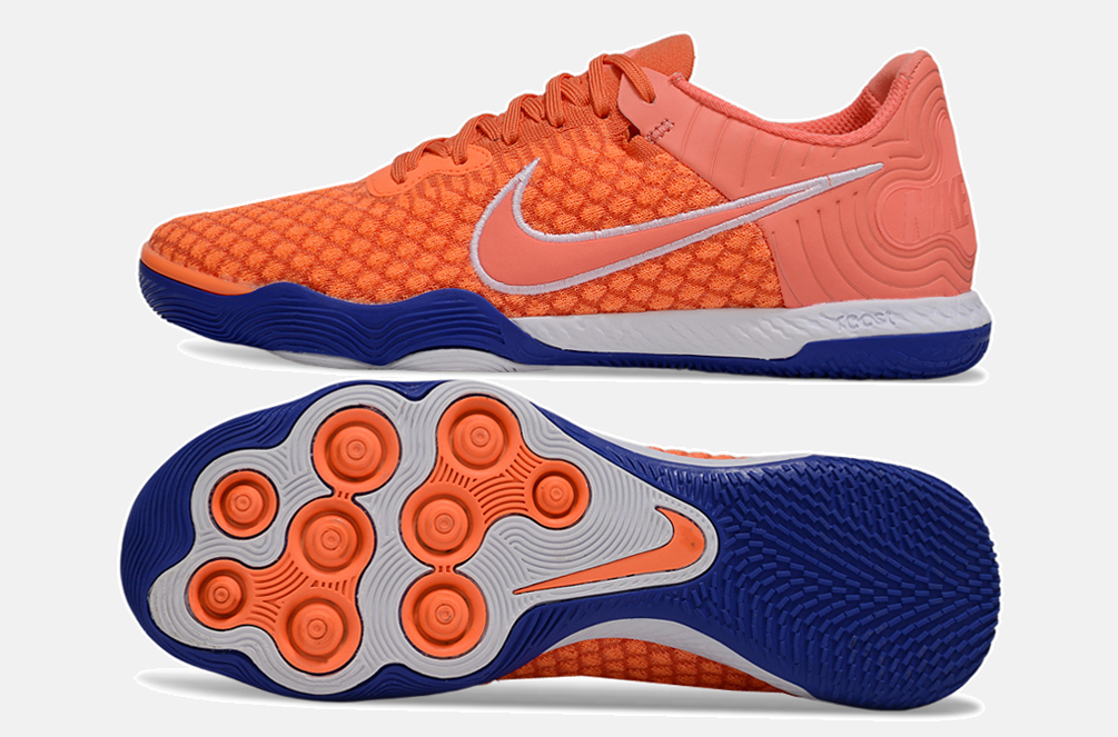 Tênis Futsal Nike React Gato IC - Laranja, Branca e Azul - vista traseira