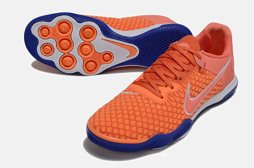 Tênis Futsal Nike React Gato IC - Laranja, Branca e Azul - detalhe