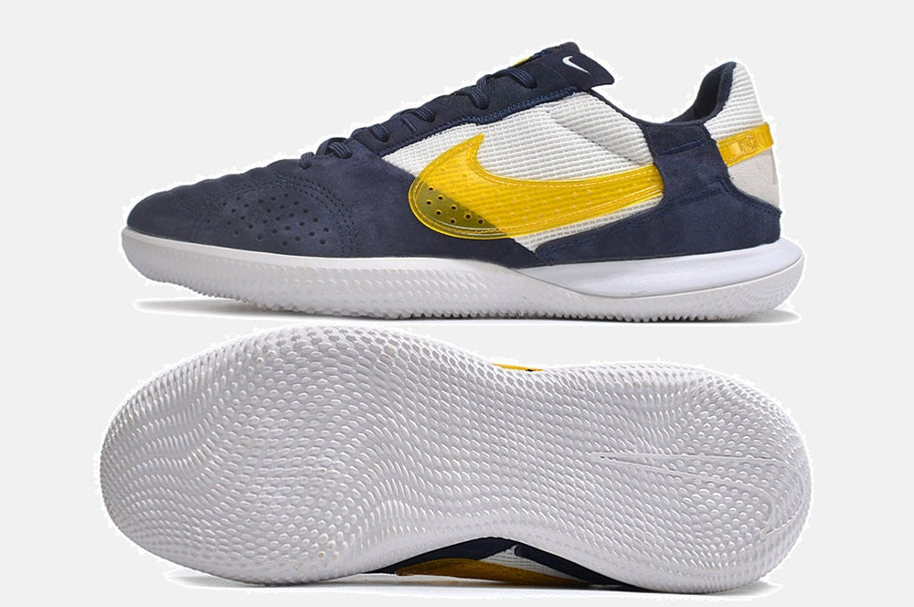 Tênis Futsal Nike Street Gato IC - Branca, Azul e Amarela - vista traseira